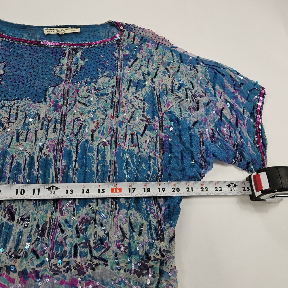 Vintage Silk Fairycore Top Beaded Sequin Batwing Boho - Small - Picture 7 of 7